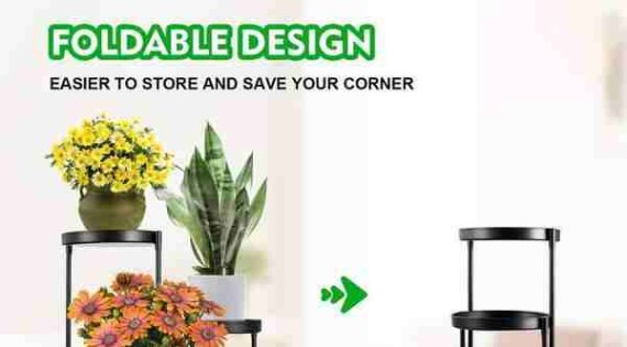 Foldable Wrought Iron Corner Plant Stand for Balcony Garden Indoor Outdoor